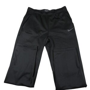 Nike Mens Athletic Pants L Black Therma Fit Fleece Lined Wide Leg 100% Polyester